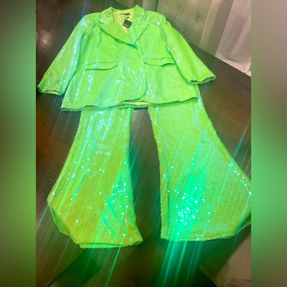 NASTY GAL Bright Green Sequin Pantsuit (NWT)